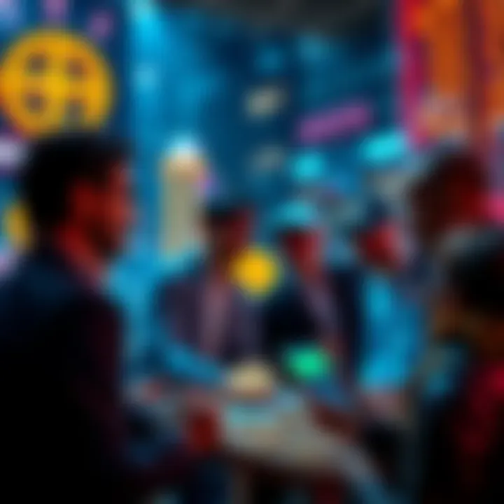 A group of people engaging in a discussion about digital coins and crypto investments