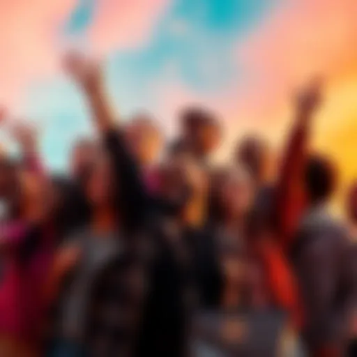 A group of diverse people celebrating their success in the cryptocurrency market, showing joy and resilience after navigating challenging times.