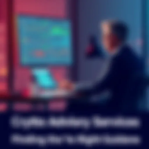 A person sitting at a desk with a laptop, discussing cryptocurrency strategies with an advisor, showing charts and graphs on the screen.