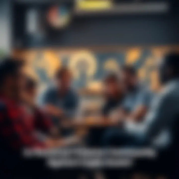 A group of people discussing cryptocurrency alongside traditional investments in a casual setting