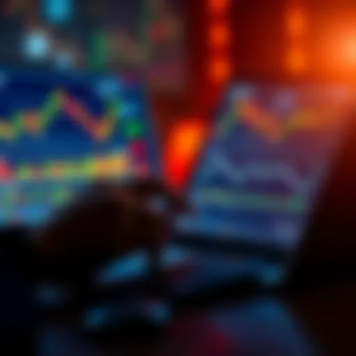 A person calculating crypto investments using a calculator while looking at charts on a laptop screen