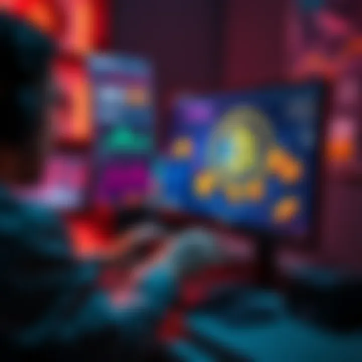 A person exchanging cryptocurrency on a computer while avoiding KYC, with digital coins on the screen