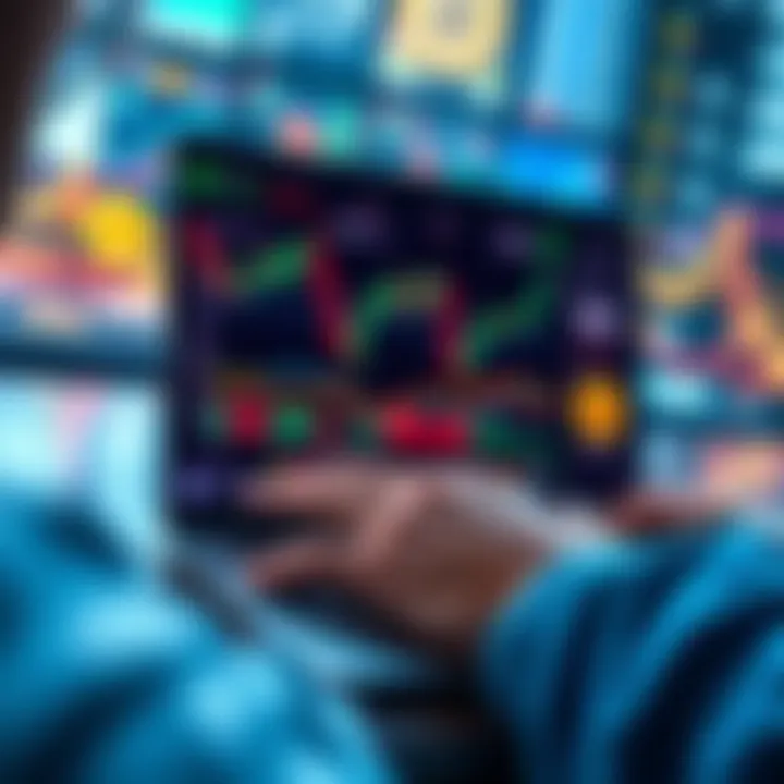 A person analyzing cryptocurrency trends on a laptop with charts showing Bitcoin and Ethereum prices