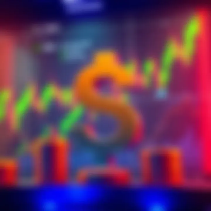 A graphic showing a digital currency theme with a large dollar sign and a chart background, inviting participants to join the game and win prizes.