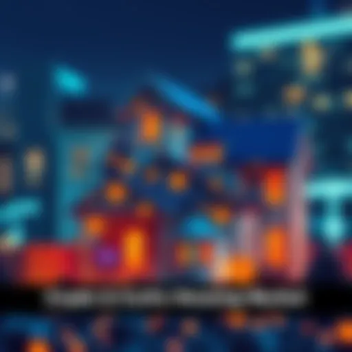 A graphic showing a house made of digital currency symbols, highlighting the connection between cryptocurrency and real estate investment.