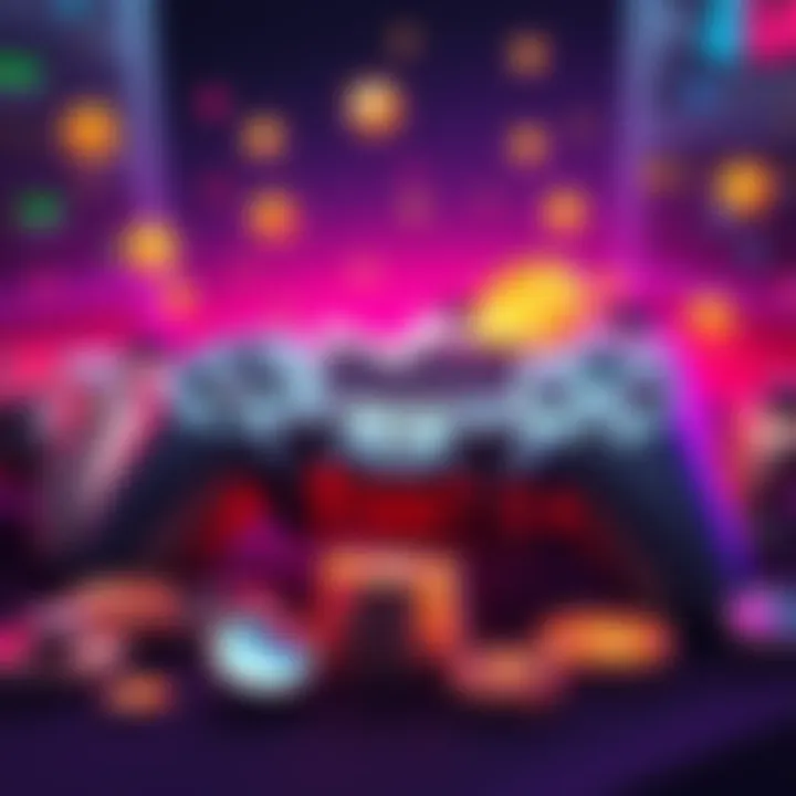 A digital illustration showing gaming elements like controllers and coins, symbolizing the shift to cryptocurrency in gaming.