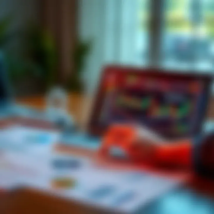 A person analyzing cryptocurrency charts on a laptop with financial documents on the table.