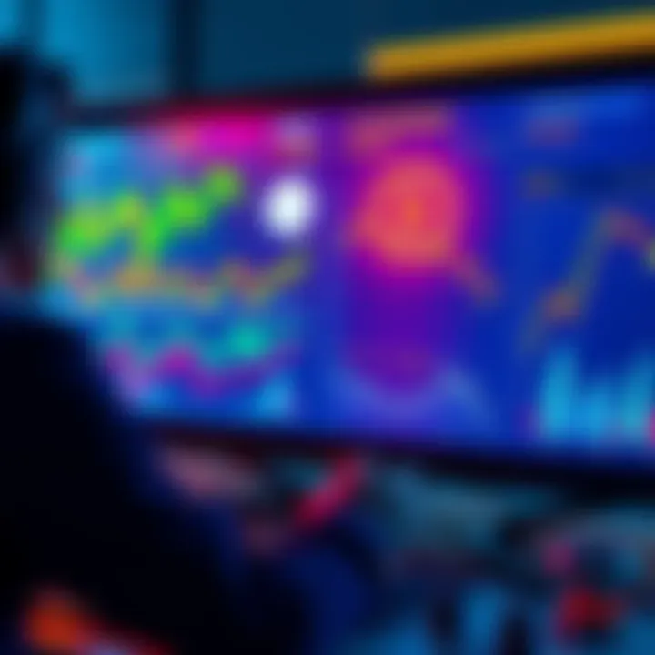 A crypto investor reviewing altcoin recommendations including Kaspa and Render on a digital screen with charts and graphs showing market trends.