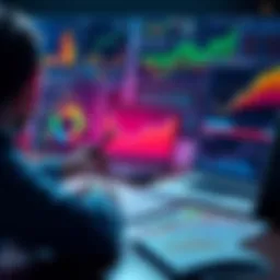 A person analyzing various charts and graphs related to cryptocurrency investments, with a laptop and notes on the table to show strategic planning.