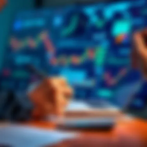 A person analyzing cryptocurrency charts and graphs on a laptop while writing notes