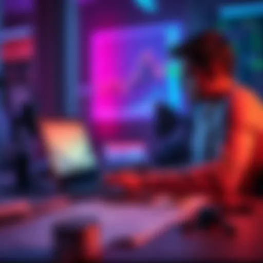 A crypto investor looks at charts and graphs on a laptop, considering selling BTC and ETH for swing trading BTC, with financial documents spread out on the table.