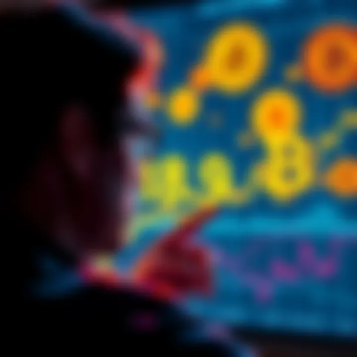 A person looking at a chart showing an 18.9% interest rate on crypto loans, with Bitcoin symbols in the background.