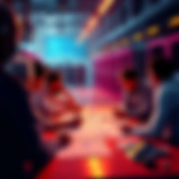 A group of people discussing financing options for a crypto mining operation, with charts and graphs on a table.
