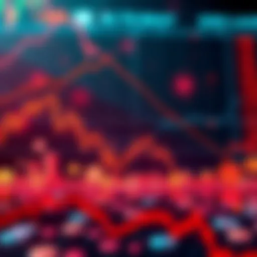 Graph showing a downward trend in cryptocurrency prices with various coins in red