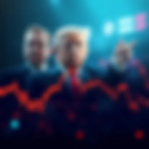 A graph showing a downward trend in cryptocurrency prices with images of Trump and Musk in the background