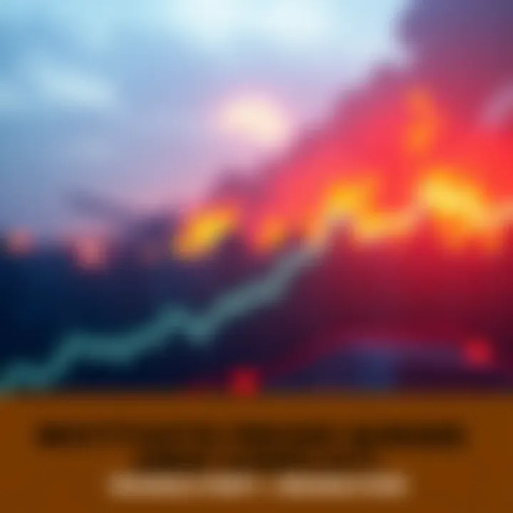 Graph showing rising cryptocurrency values against a backdrop of conflict imagery