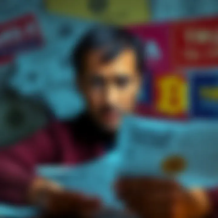 Individual looking worried while reviewing financial documents related to crypto taxes, with the IRS and Trump campaign materials in the background