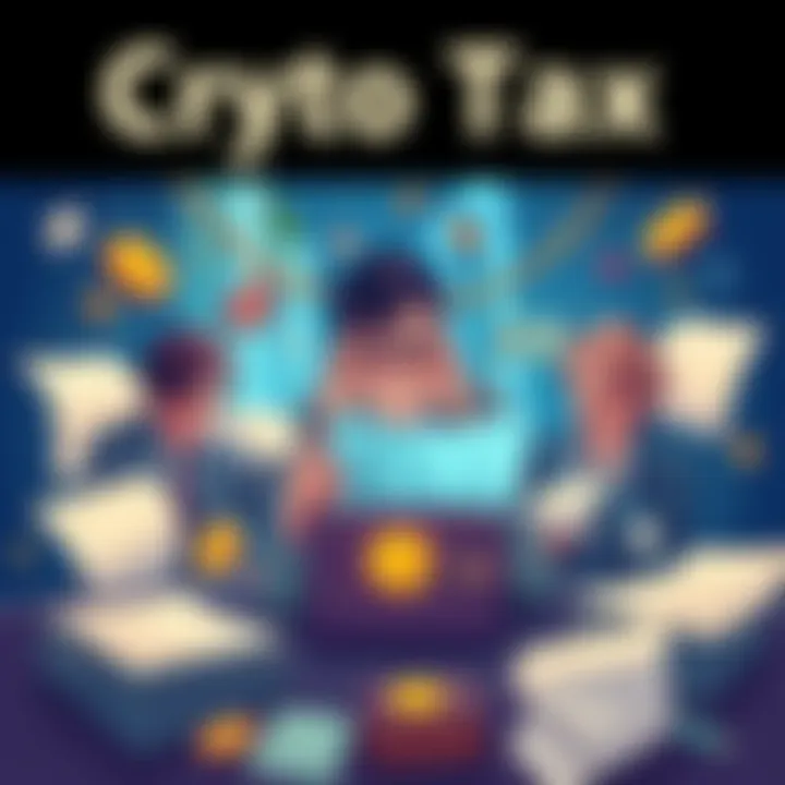 An illustration showing frustrated investors surrounded by tax forms and digital wallets, symbolizing the challenges of crypto taxes.