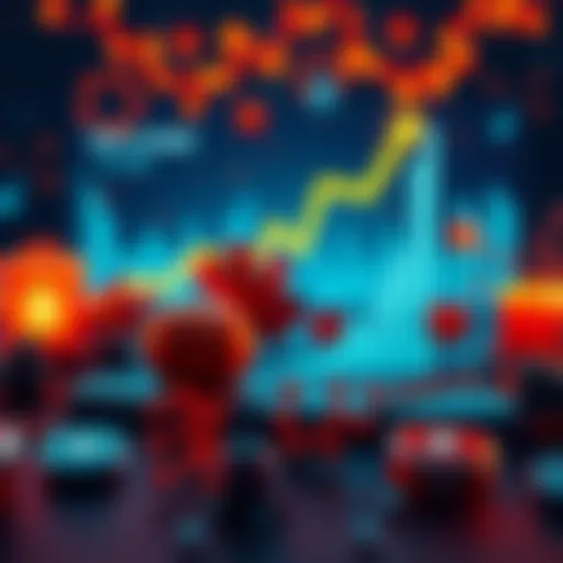 A digital chart showing an upward trend in cryptocurrency values for October, with seasonal decorations.