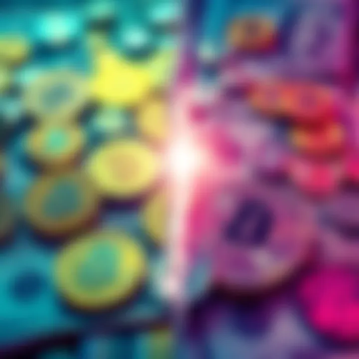 A visual comparison of cryptocurrency symbols and traditional money like cash, highlighting the contrast in perceived value.