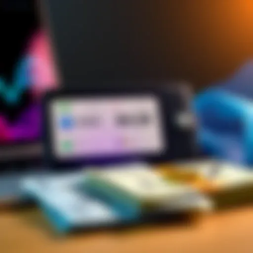 A digital wallet displaying USDC and PAXG balances, symbolizing safe money storage in crypto, alongside physical cash and a laptop.