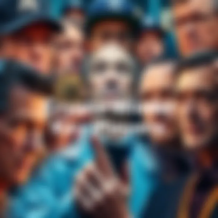 A collage of notorious figures from the crypto winter, showing their current activities and status, with a background reflecting the crypto industry.