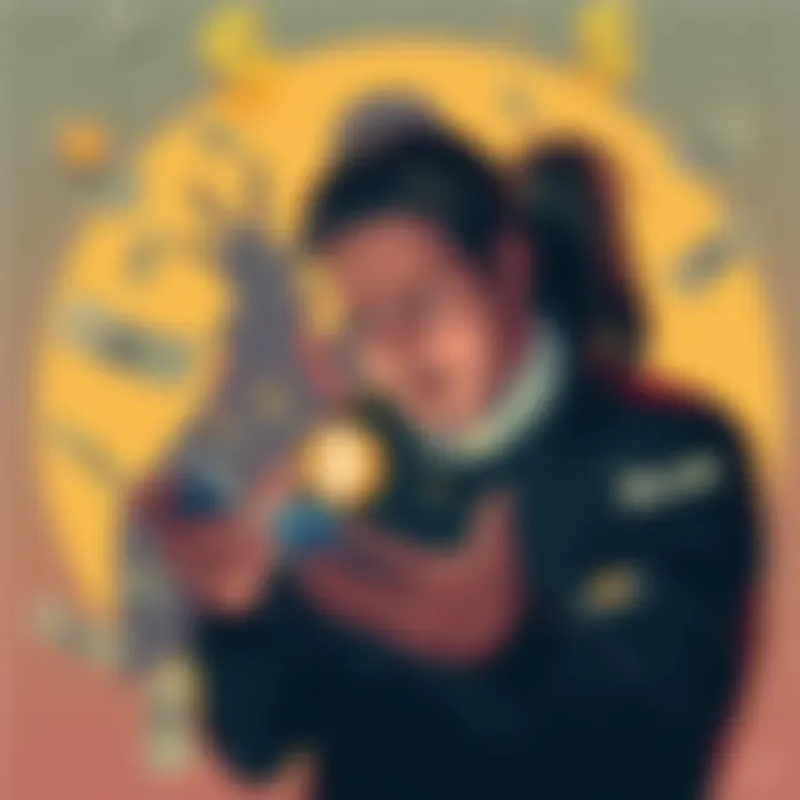 A person looking frustrated while holding a smartphone with cryptocurrency logos, surrounded by dollar bills being pulled away by a shadowy figure.