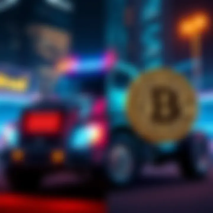 A side-by-side view of a CyberTruck and Bitcoin symbol, highlighting the choice between a vehicle and digital currency investment.