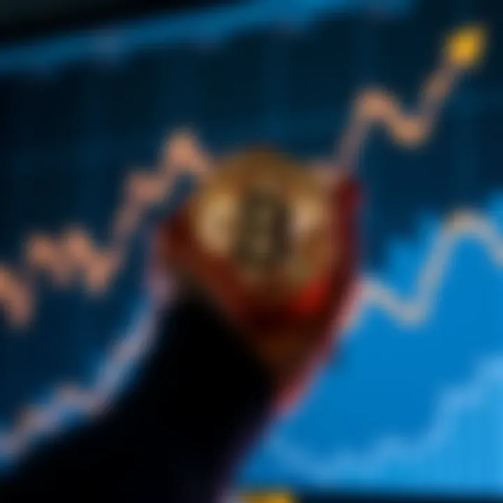 A person holding a Bitcoin symbol with a graph showing upward trends in the background, representing a daily investment journey.