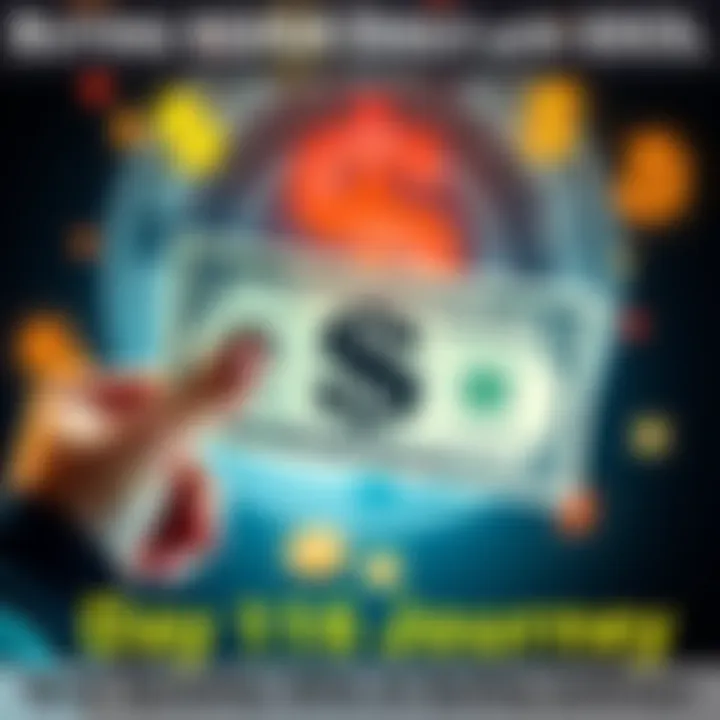 A graphic showing a person holding a dollar bill with digital currency symbols in the background, representing daily investments in $SOL.