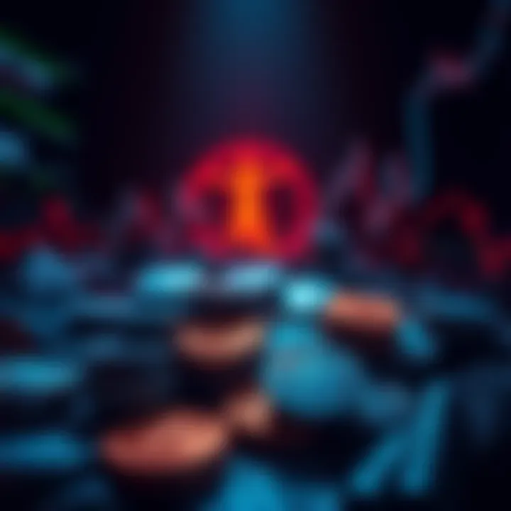 Illustration of digital coins symbolizing dark stablecoins in a shadowy financial environment with a hint of censorship elements.