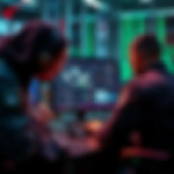 Law enforcement officers at a computer showing a DarkNet market site being taken down