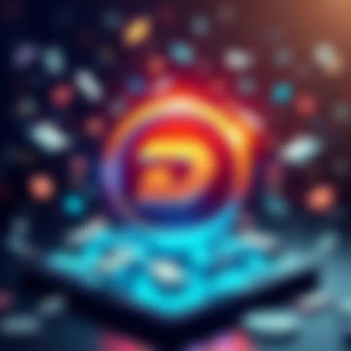 Illustration of Dash cryptocurrency logo with symbols of money and digital transactions around it, highlighting fast and secure payments.