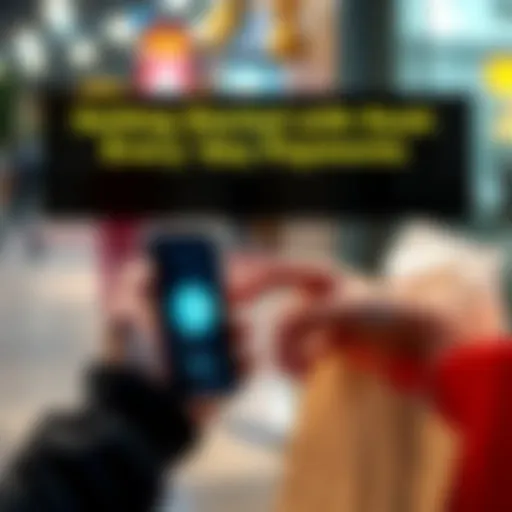 A person making a payment using a smartphone with Dash logo on the screen and a shopping bag nearby.