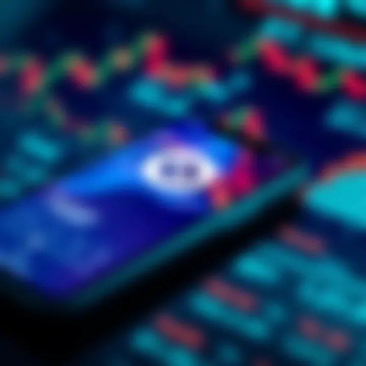 A close-up of a smartphone displaying the Dashpay Wallet app with financial graphics in the background