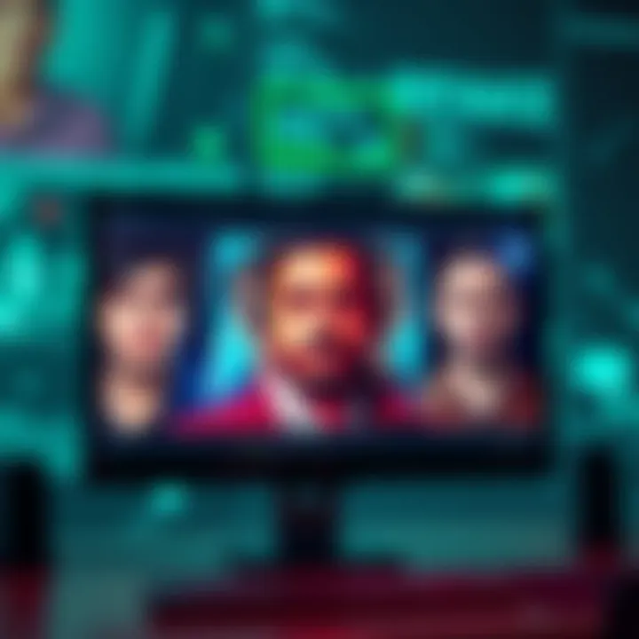 A graphic showing a computer screen displaying manipulated faces, symbolizing deepfake technology and identity threats.