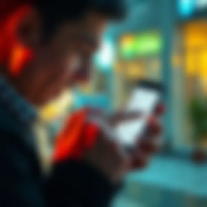 A frustrated person looking at their phone with a bank app open, indicating a delayed transfer from Coinbace to their bank account.