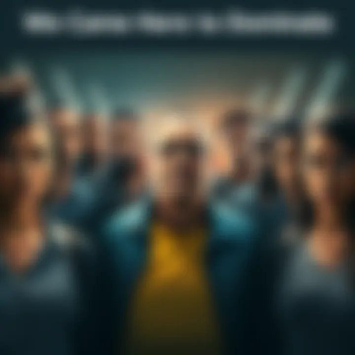 A diverse group of people showing determination and ambition, symbolizing the drive for power and dominance in society.