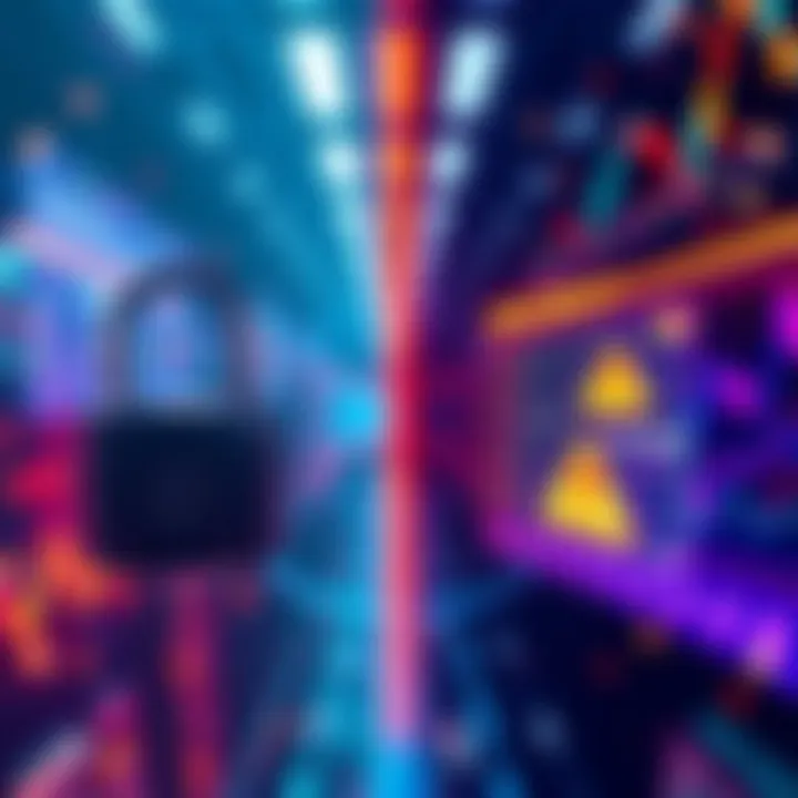 A visual comparison showing decentralized exchanges on one side with secure locks and lower fees, and centralized exchanges on the other side with warning symbols for security risks and high fees.