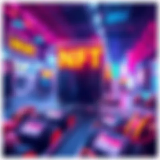 Colorful digital artwork showcasing unique NFTs with price tags