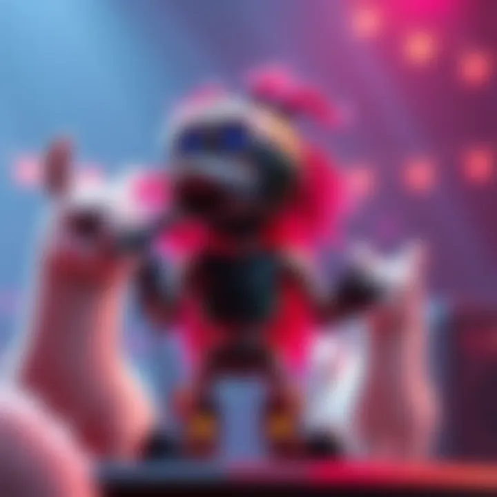Dinkbot animated character singing with Llama and Spoon nearby