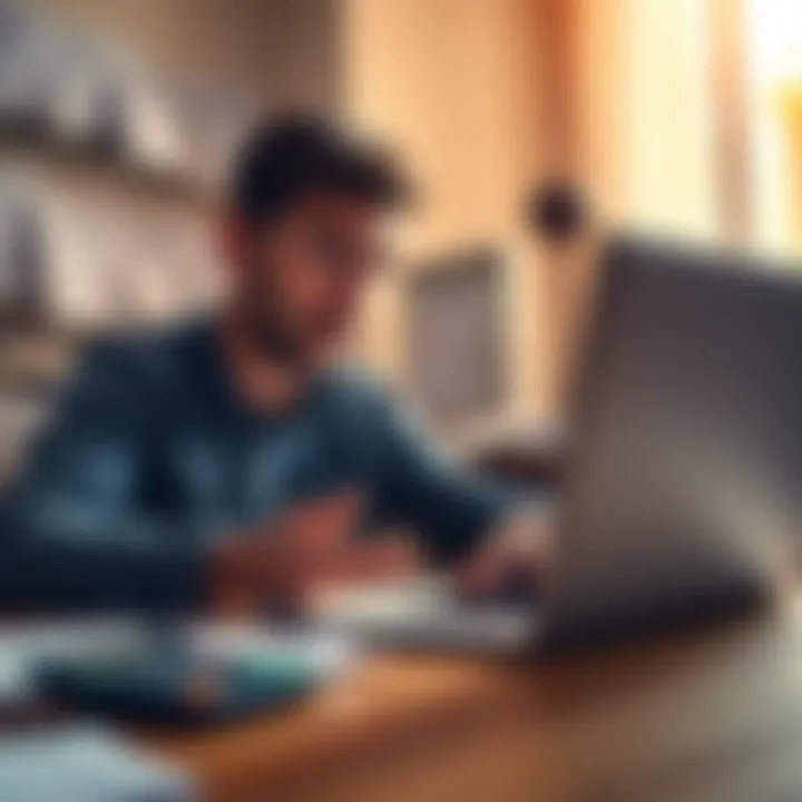 An investor looking shocked while staring at a laptop screen showing a low payout amount. The background features a messy desk with papers and a calculator, illustrating the confusion over financial losses.