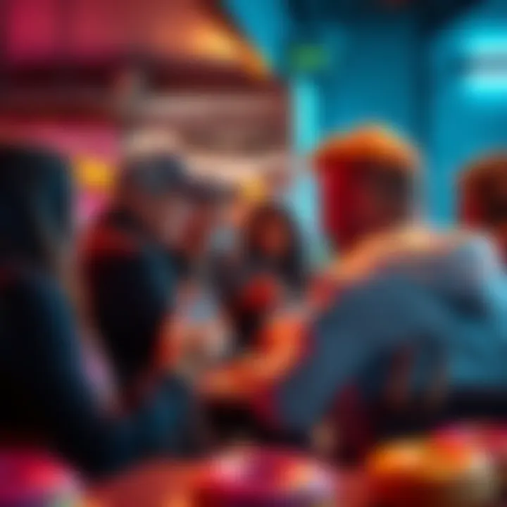 A group of people engaging in discussion over donuts and various topics in a friendly atmosphere