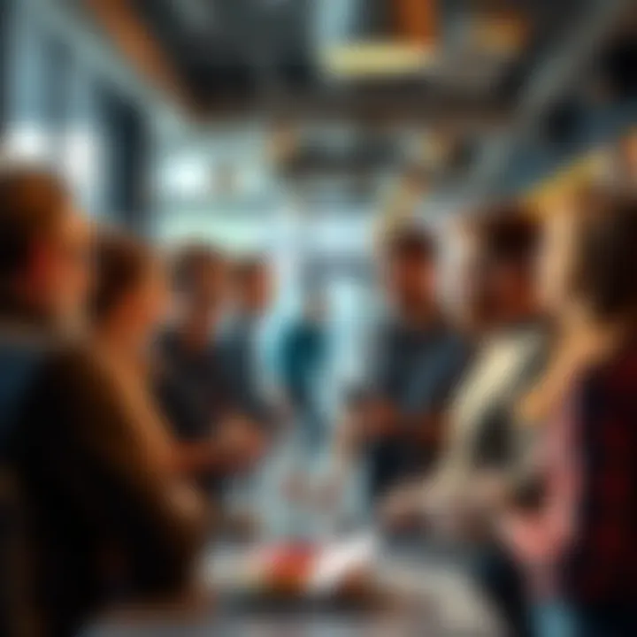 A group of people engaged in a lively discussion about donuts in a community setting