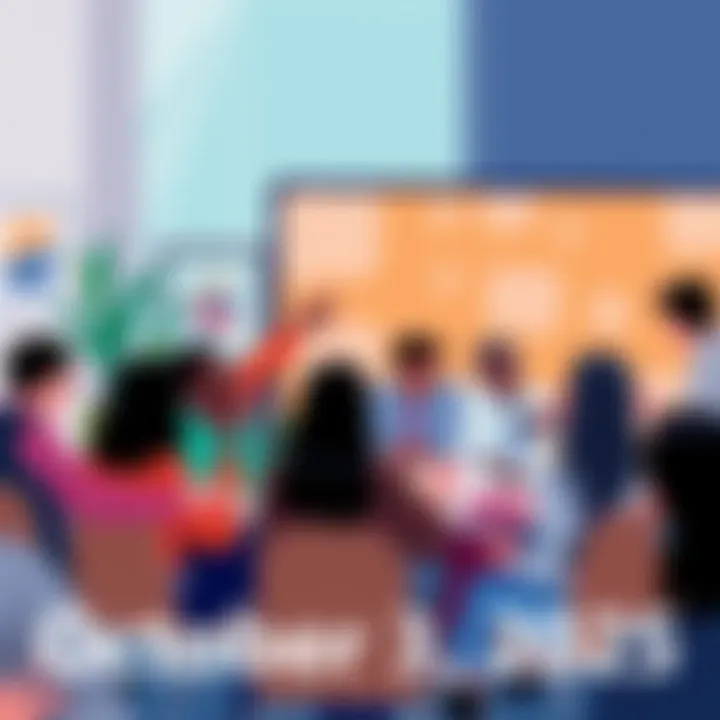 A colorful illustration of people chatting and sharing ideas in a friendly online forum setting.