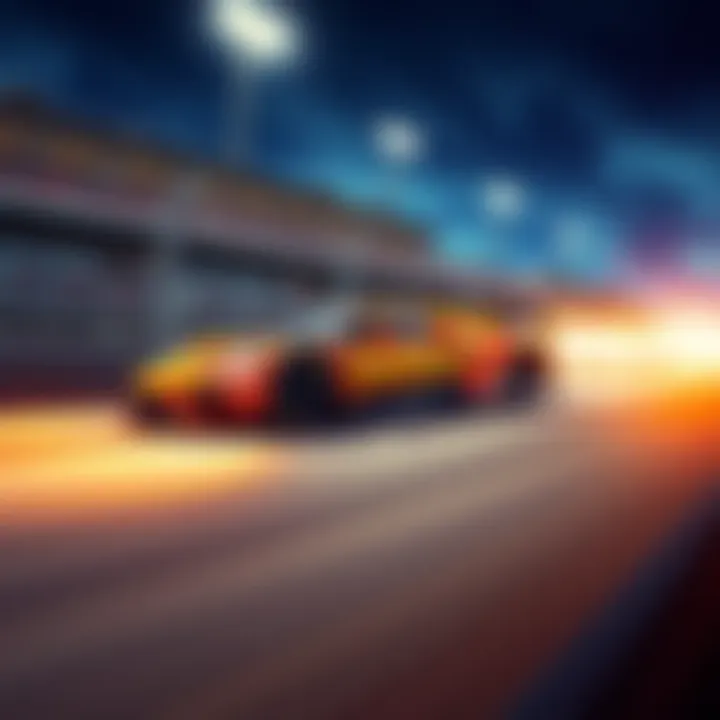 A racing car featuring Doge Coin branding speeding around the Indianapolis 500 track during the race.