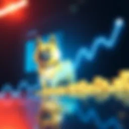A graph showing the rising trend of Doge Coin's price with a dog mascot in the background