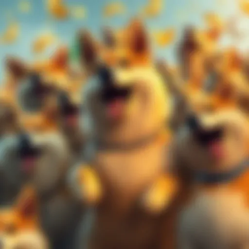 A joyful gathering of Doge meme characters celebrating with laughter and fun, reminiscent of the original Doge community spirit.