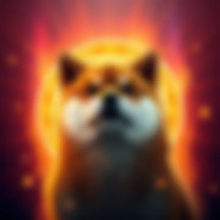 A colorful Dogecoin logo with a Shiba Inu dog, symbolizing cryptocurrency investment.