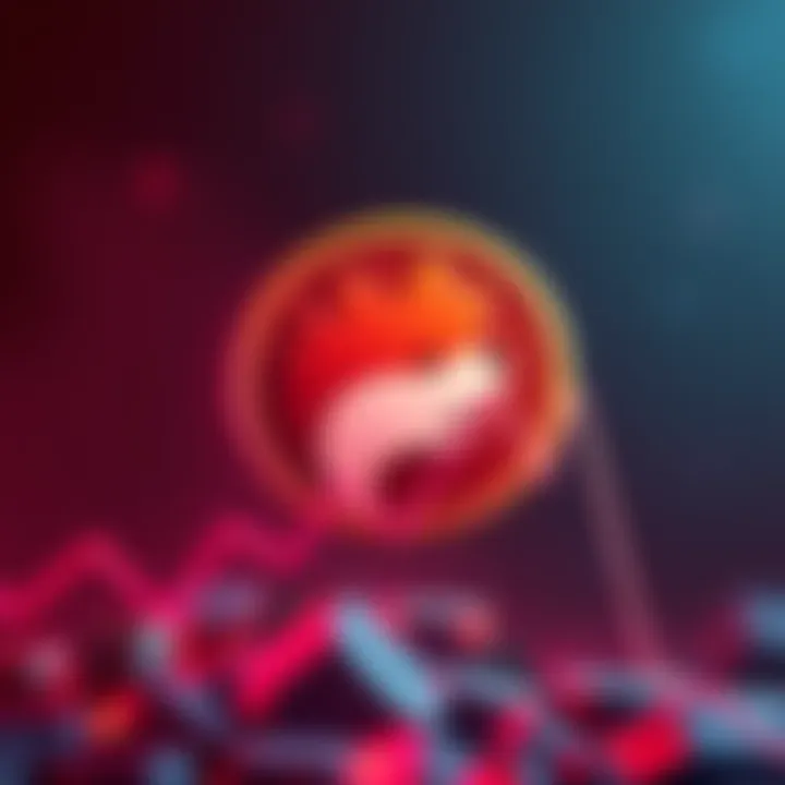 Illustration of the Dogecoin logo alongside a declining graph, representing the drop in its value
